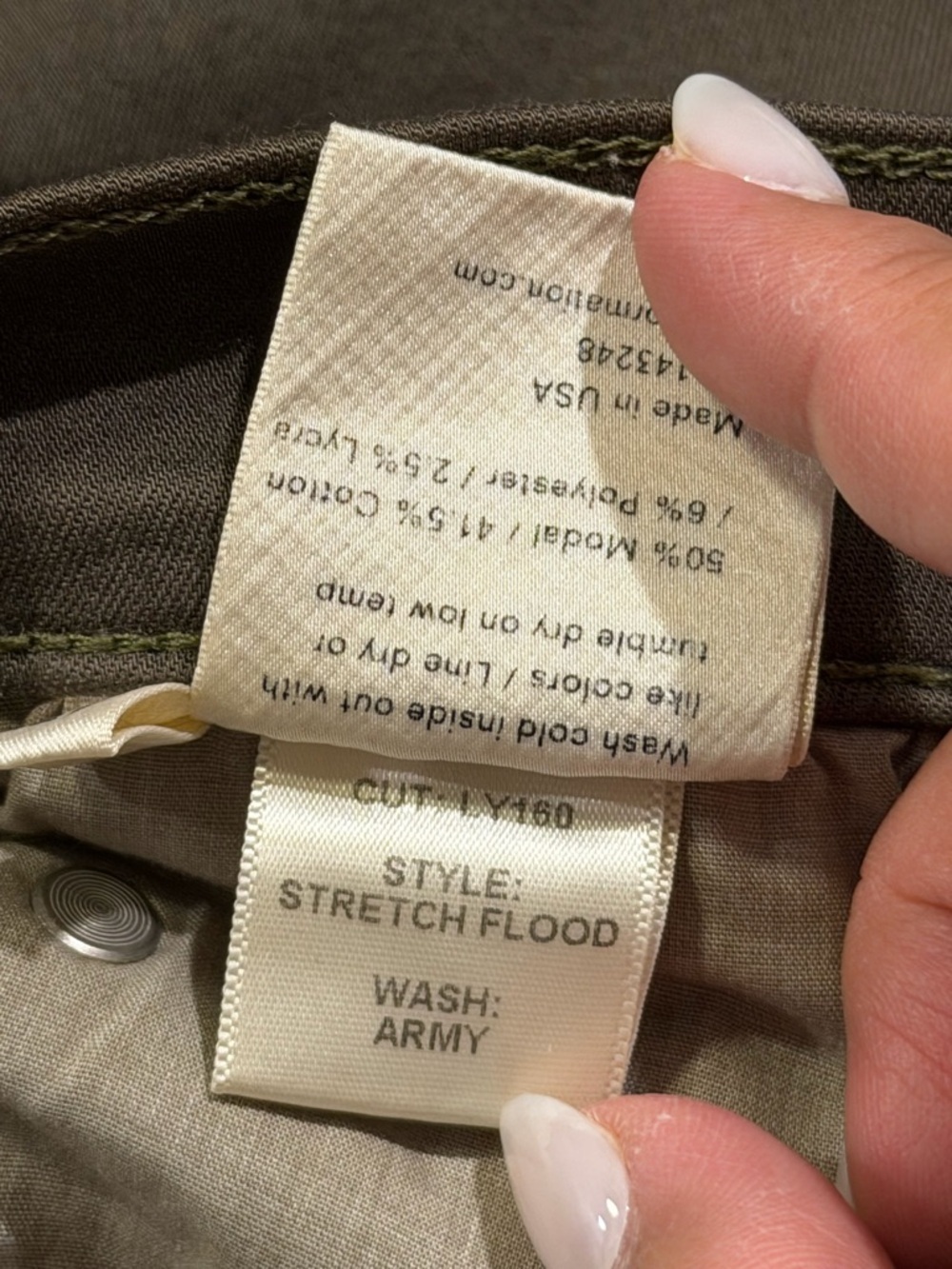 Reformation Size 27 Army Green Stretch Flood Jeans Wide Leg Cropped Raw Hem - Picture 5 of 8